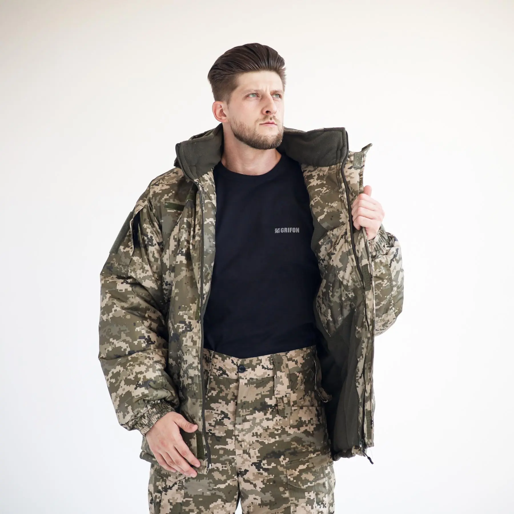 Зимний комплект: Бушлат тактичний на флісі Піксель (плащівка) + Тактичні штани на флісі піксель