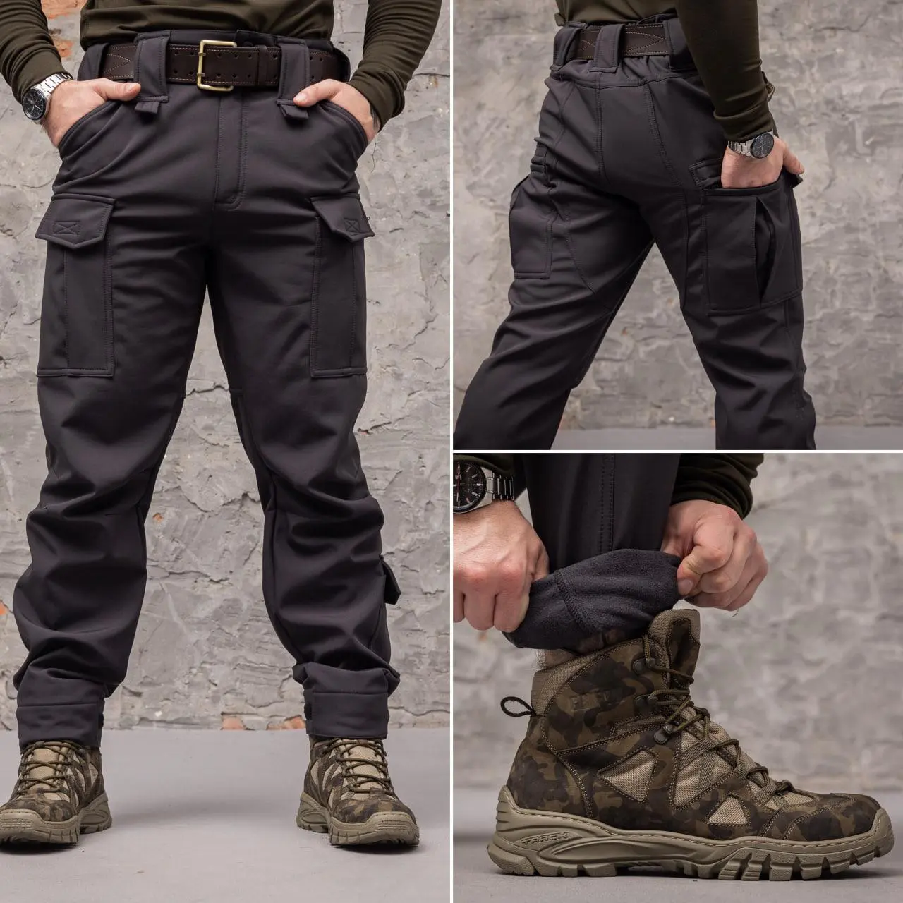 Штани тактичні 8 кишень Shark Soft shell (black) на флісі