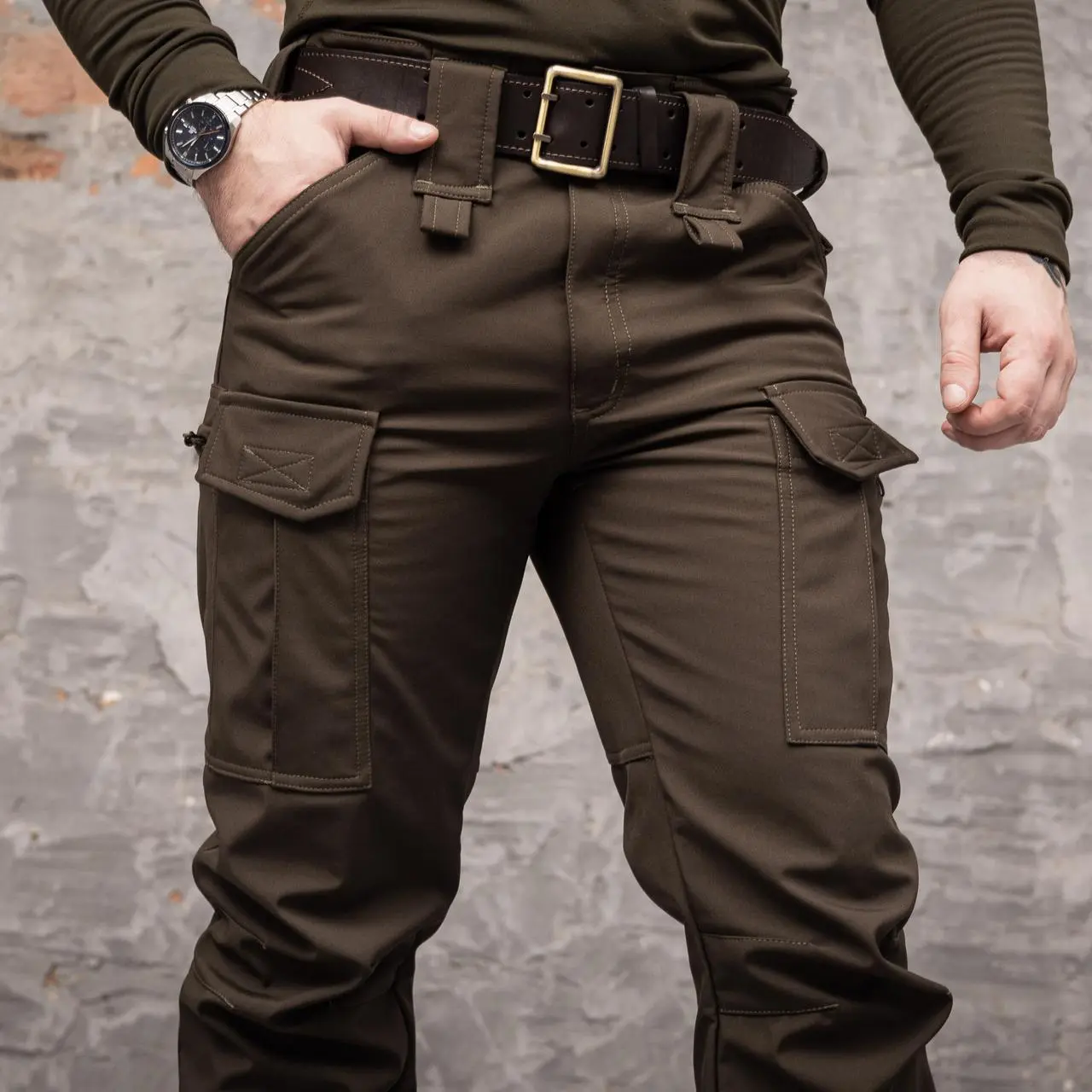 Штани тактичні 8 кишень Shark Soft shell (хакі) на флісі