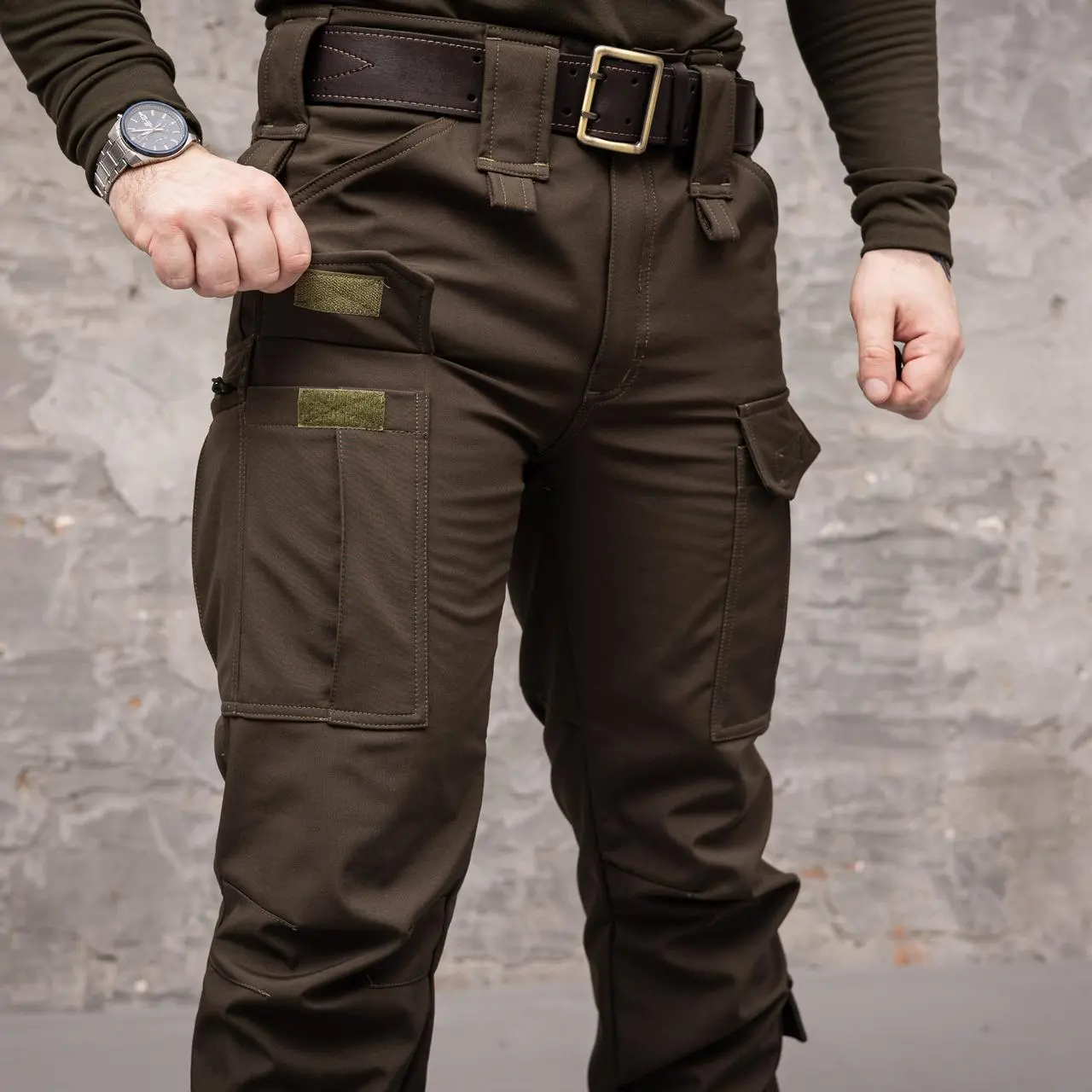 Штани тактичні 8 кишень Shark Soft shell (хакі) на флісі