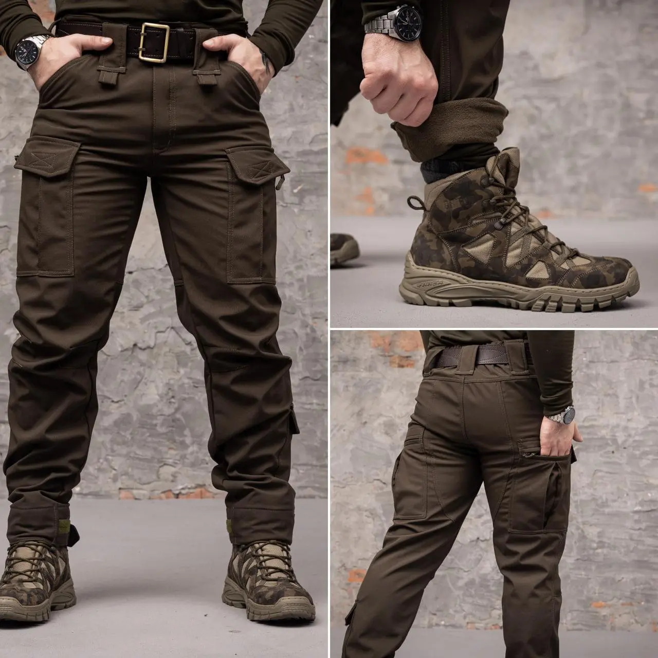 Штани тактичні 8 кишень Shark Soft shell (хакі) на флісі