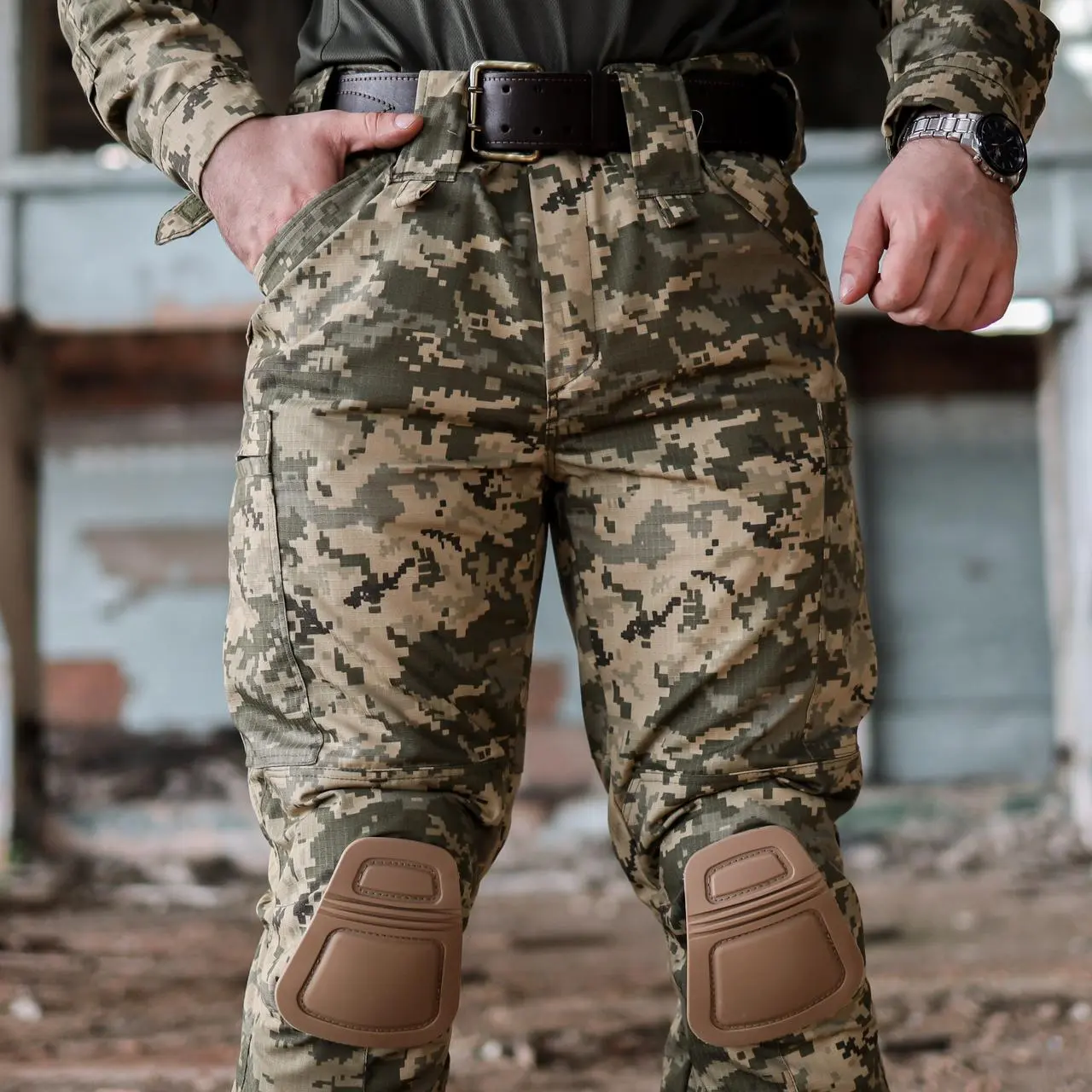 Штани тактичні 5 кишень з вставками для наколінників Grifon піксель ріп-стоп (вафелька) Shark літні