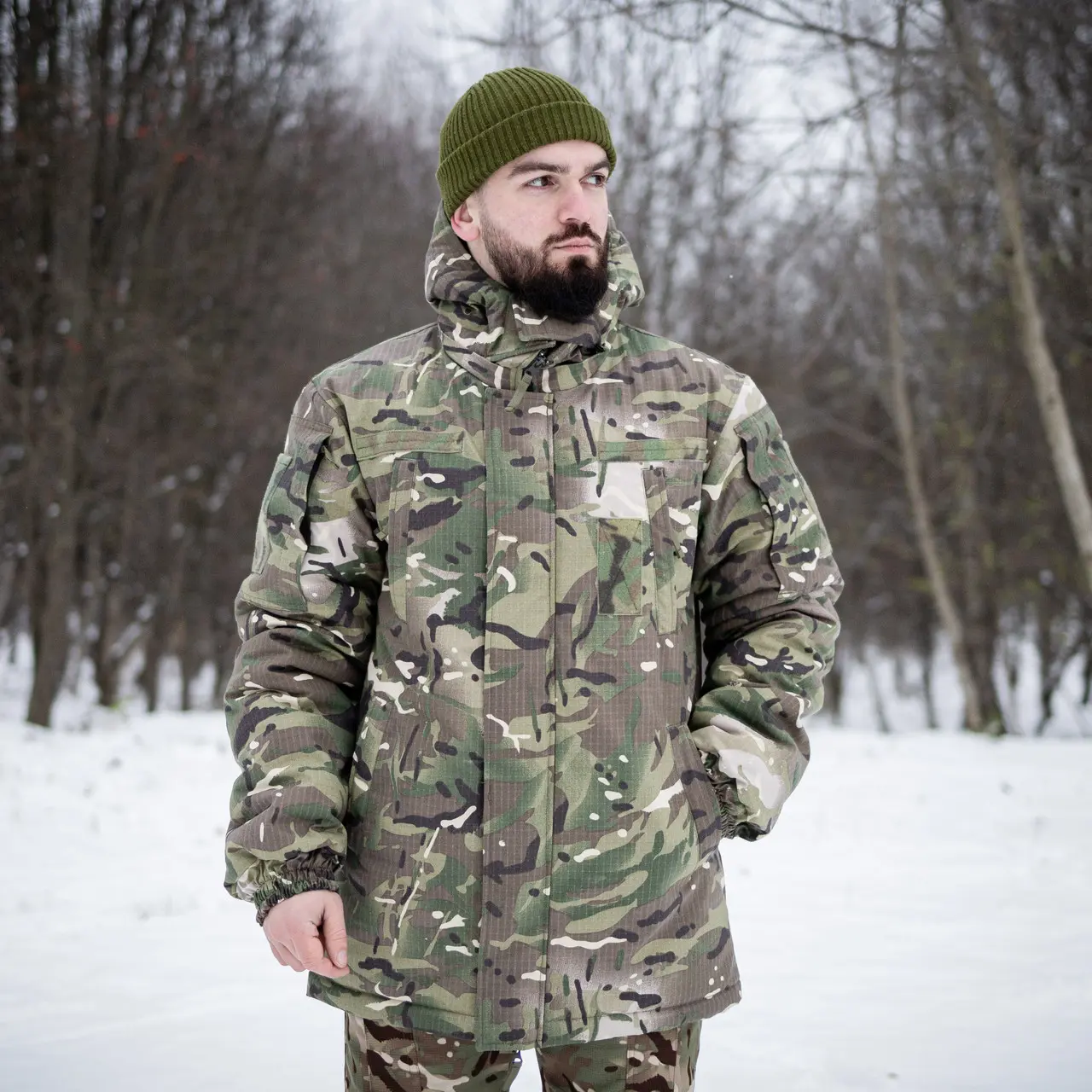 Зимовий бушлат мультикам (Омні-Хіт + синтепон) з подвійним замком (Omni-Heat)