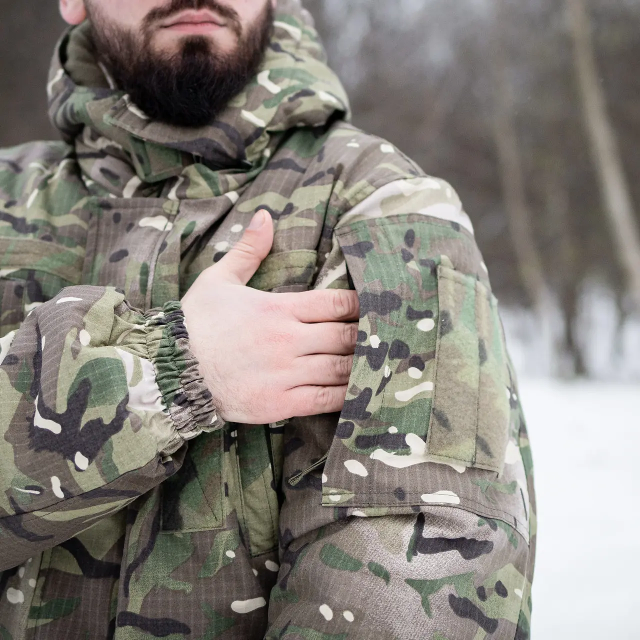Зимовий бушлат мультикам (Омні-Хіт + синтепон) з подвійним замком (Omni-Heat)