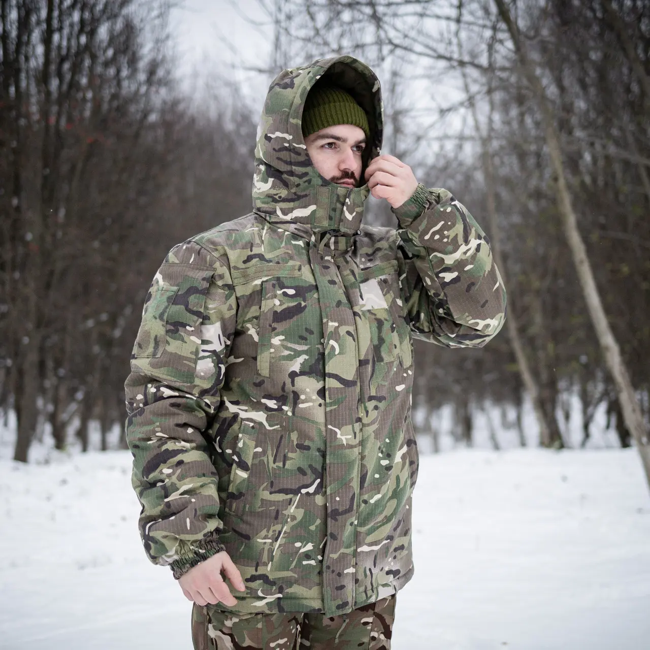 Зимовий бушлат мультикам (Омні-Хіт + синтепон) з подвійним замком (Omni-Heat)