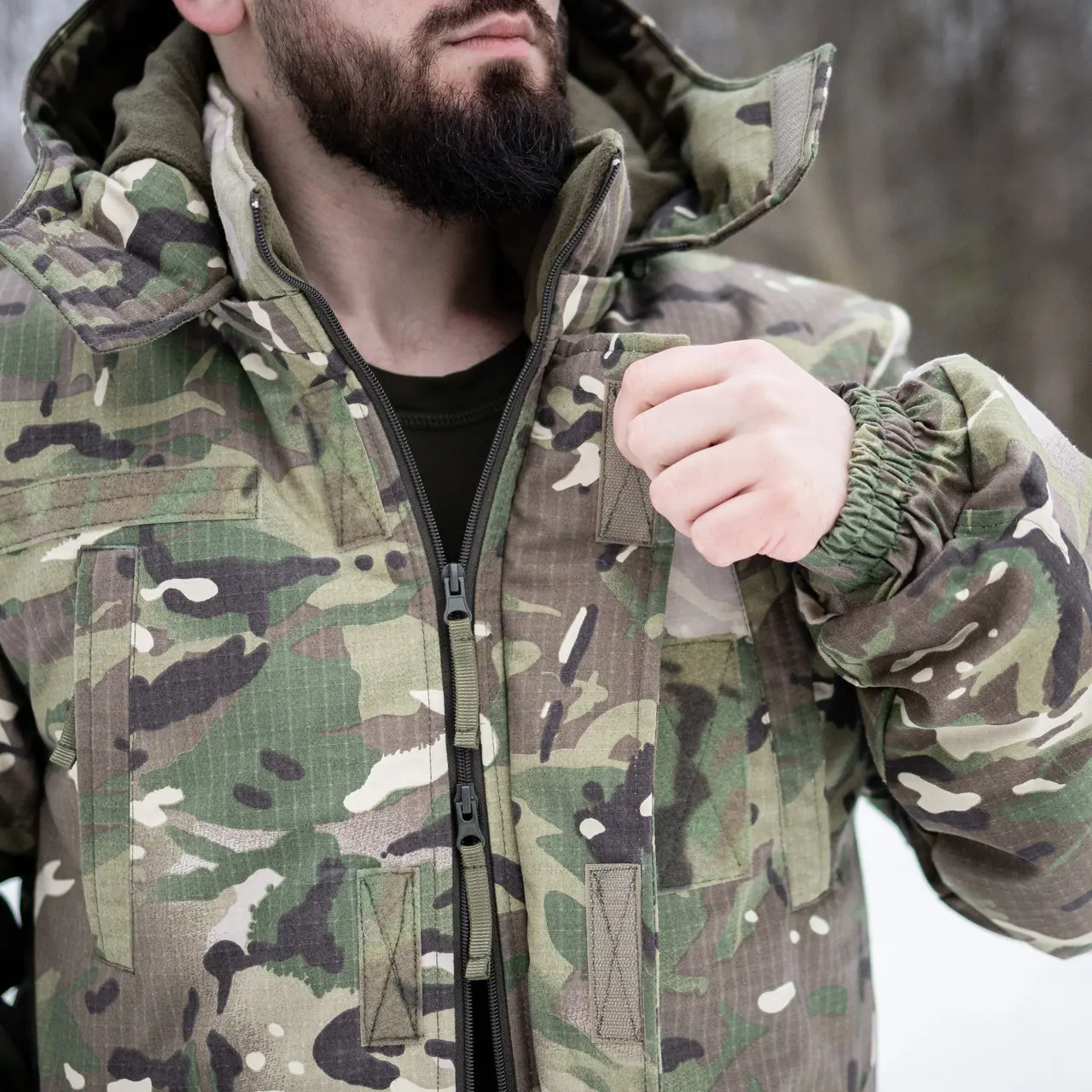 Зимовий бушлат мультикам (Омні-Хіт + синтепон) з подвійним замком (Omni-Heat)