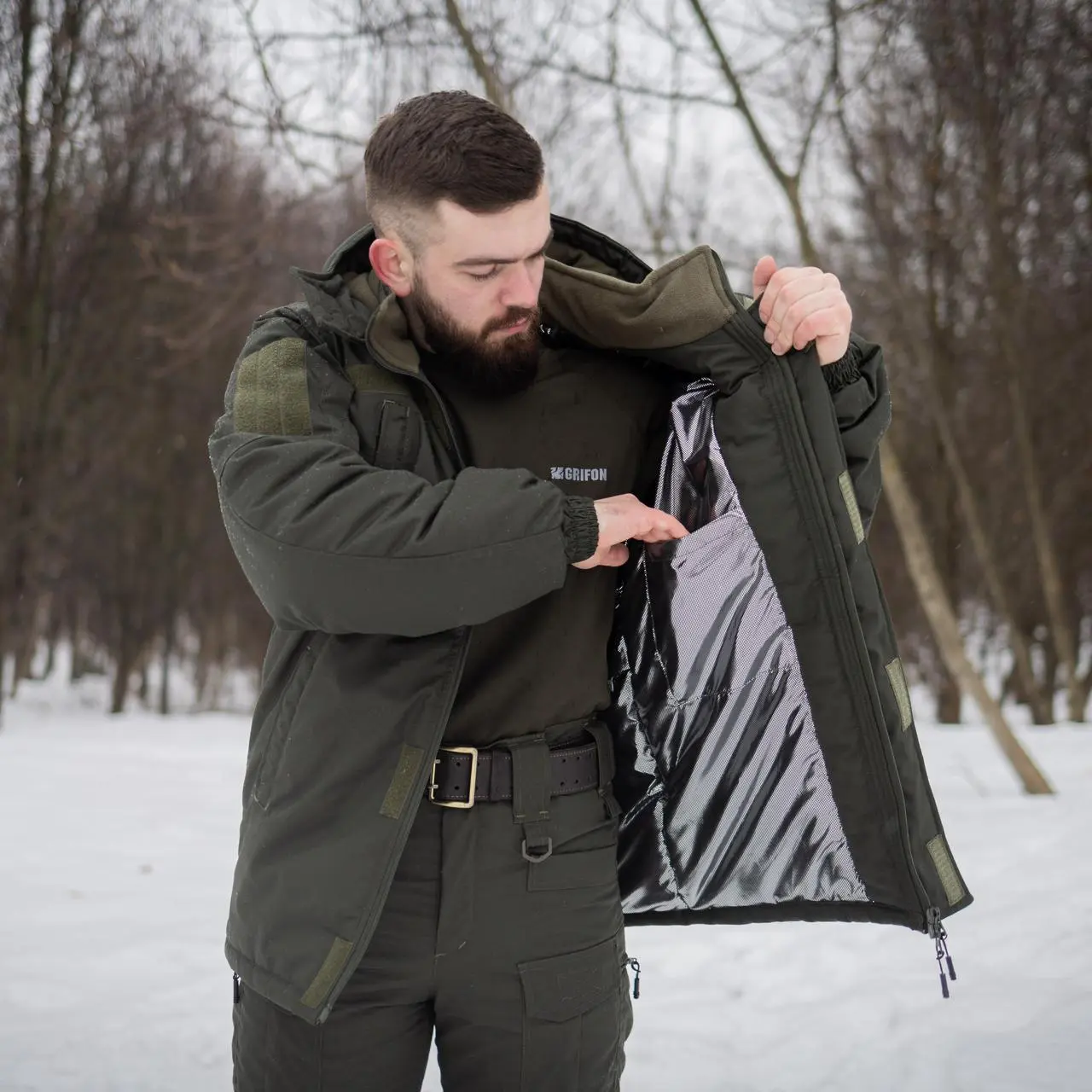 Зимовий бушлат хакі (Омні-Хіт + синтепон) з подвійним замком (Omni-Heat)