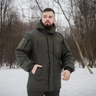Зимовий бушлат хакі (Омні-Хіт + синтепон) з подвійним замком (Omni-Heat)