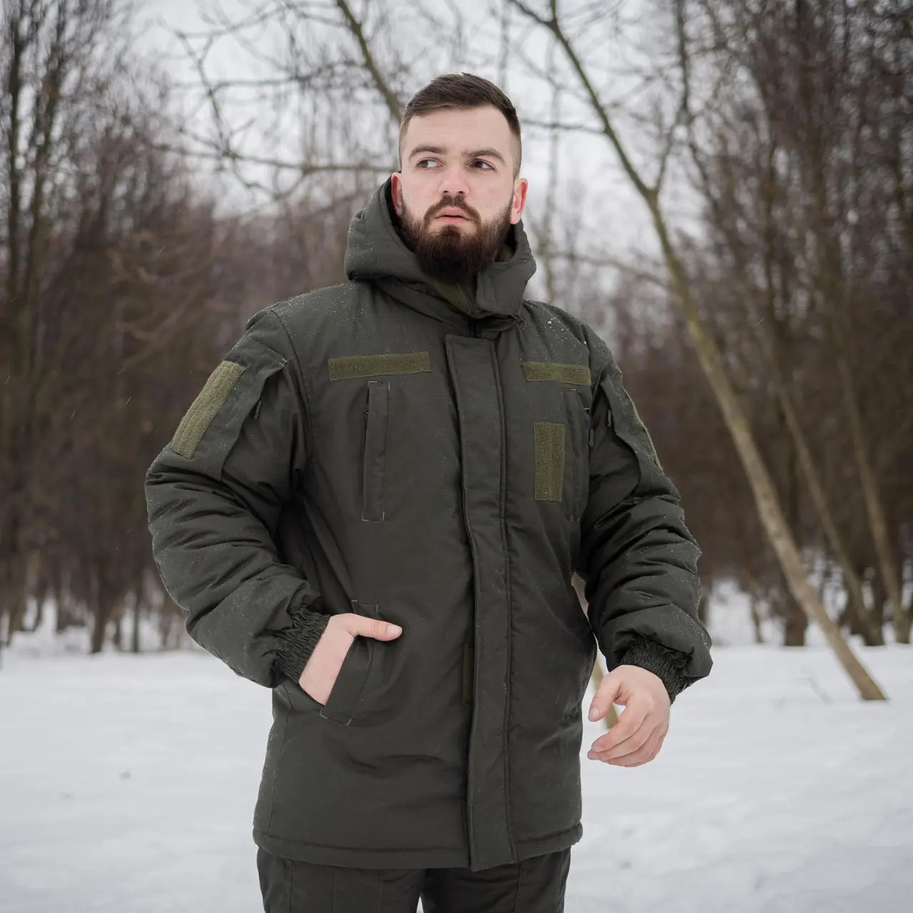 Зимовий бушлат хакі (Омні-Хіт + синтепон) з подвійним замком (Omni-Heat)