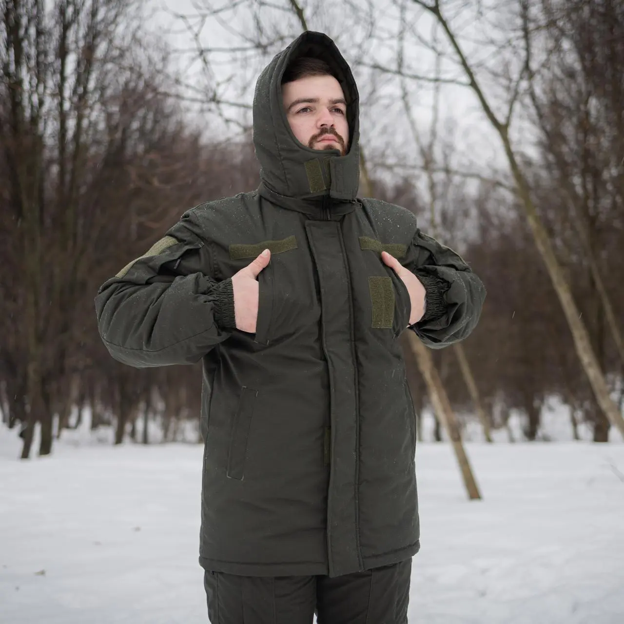 Зимовий бушлат хакі (Омні-Хіт + синтепон) з подвійним замком (Omni-Heat)