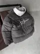Пуховик замш сірий