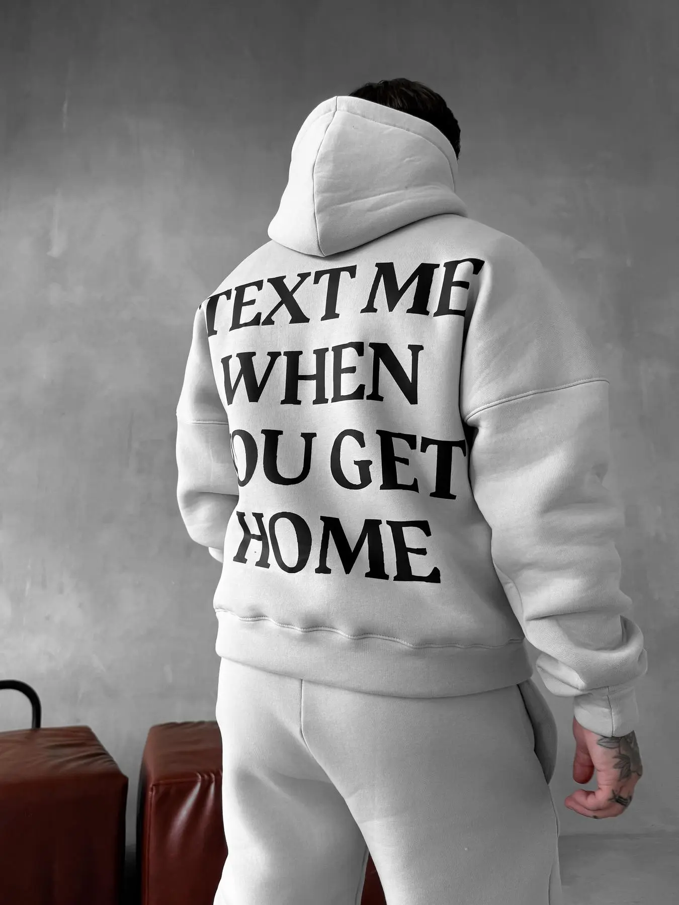 Худи штаны серый text me