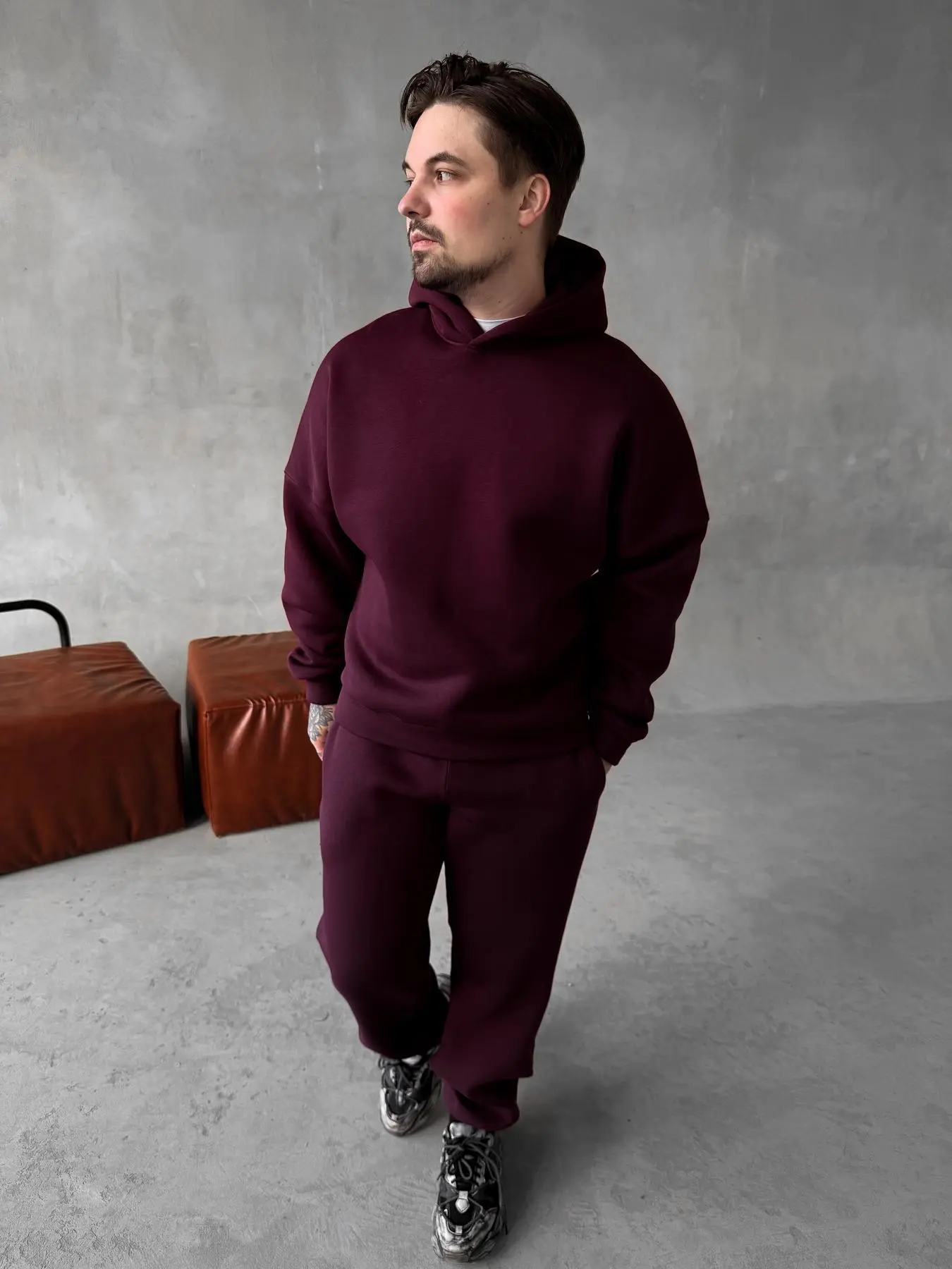 Burgundy Hoodie Suit