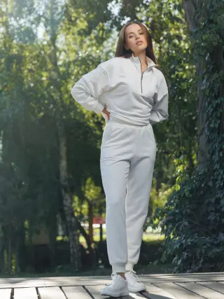 Спортивний костюм з тринитки жіночий ZIPPER REVER молочний