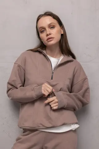 Спортивний костюм з тринитки жіночий ZIPPER REVER темно-бежевий