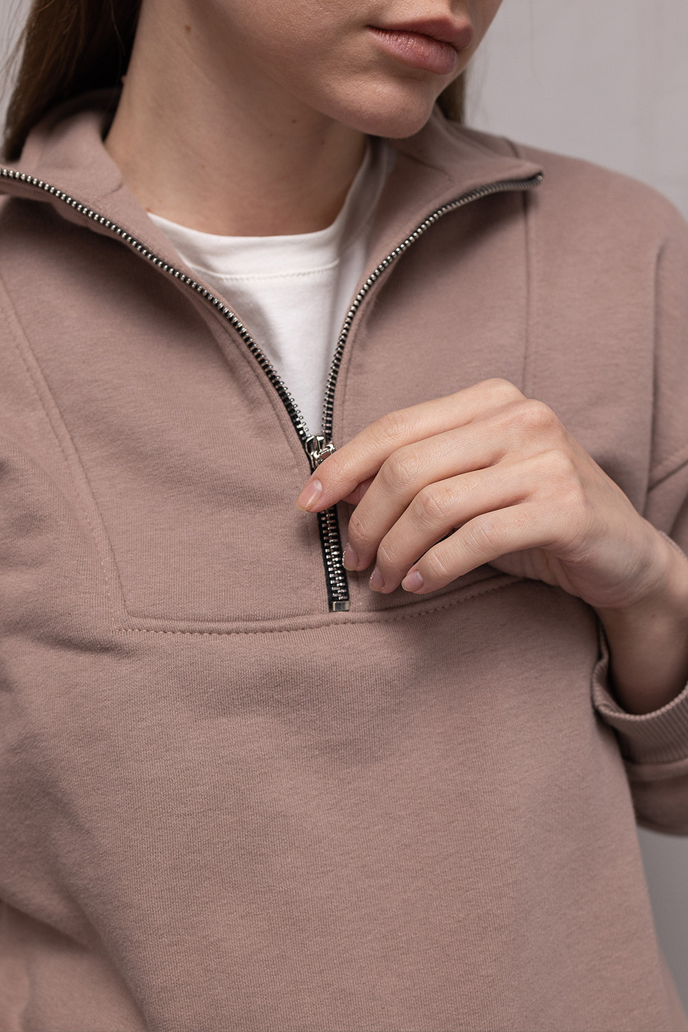 Спортивный костюм из трикотажа женский ZIPPER REVER темно-бежевый