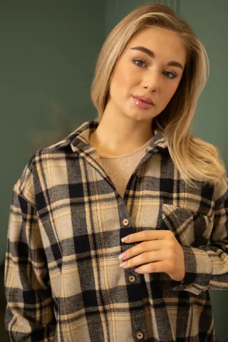 Rachel Flannel Shirt Beige-Black Check