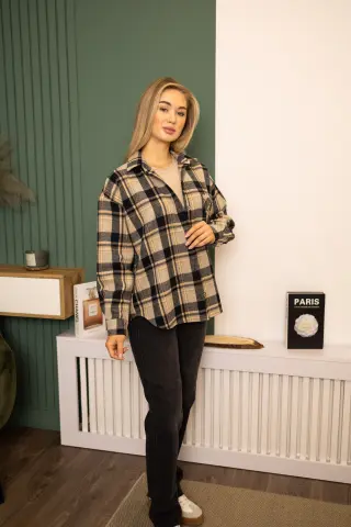 Rachel Flannel Shirt Beige-Black Check