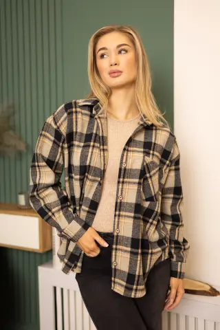 Rachel Flannel Shirt Beige-Black Check