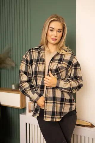 Rachel Flannel Shirt Beige-Black Check
