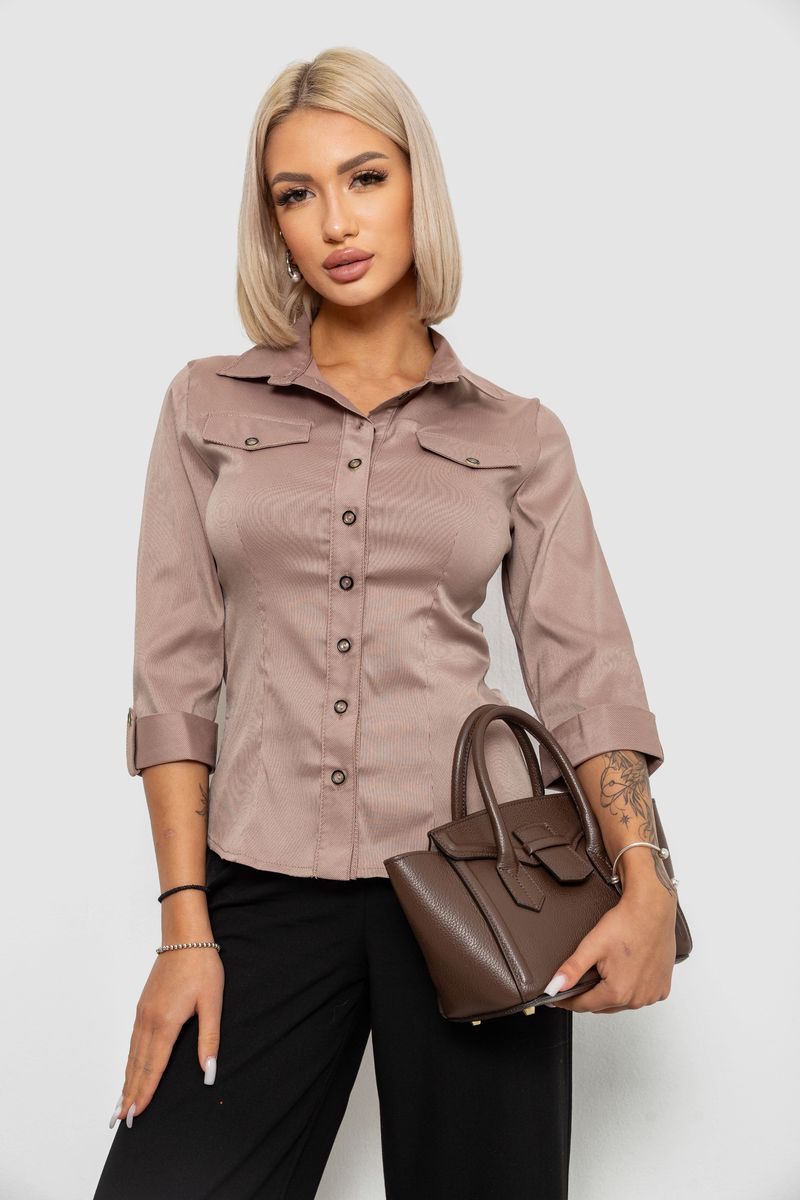Сорочка класична в смужку, колір бежевий, 230R643