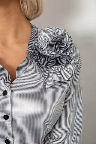 Блуза класична в смужку, колір чорно-білий, 230R067