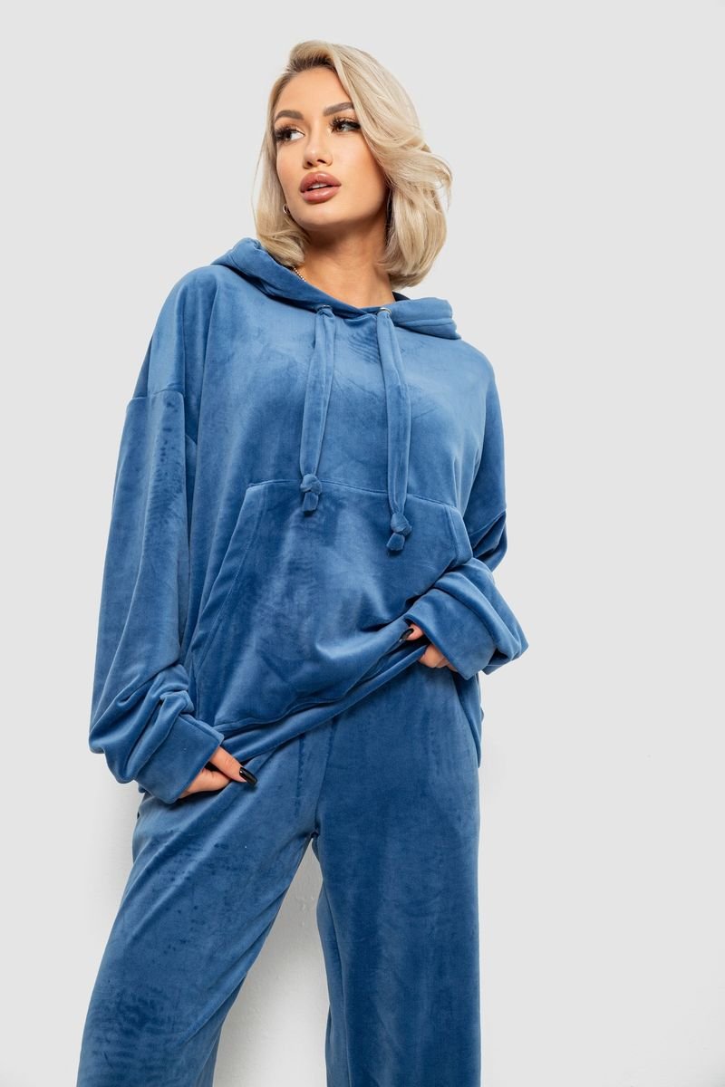 Спортивний костюм жіночий велюровий, колір джинс, 241R2001-20
