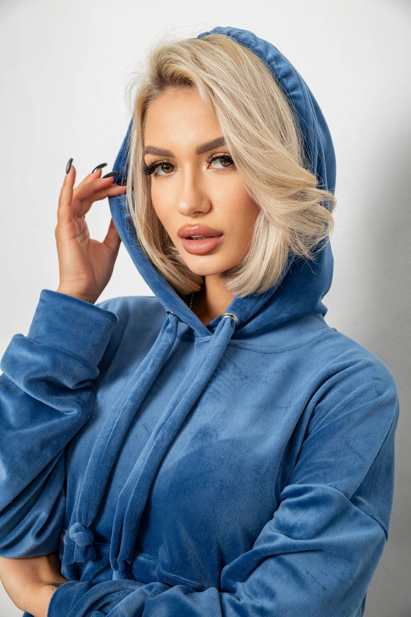 Спортивний костюм жіночий велюровий, колір джинс, 241R2001-20