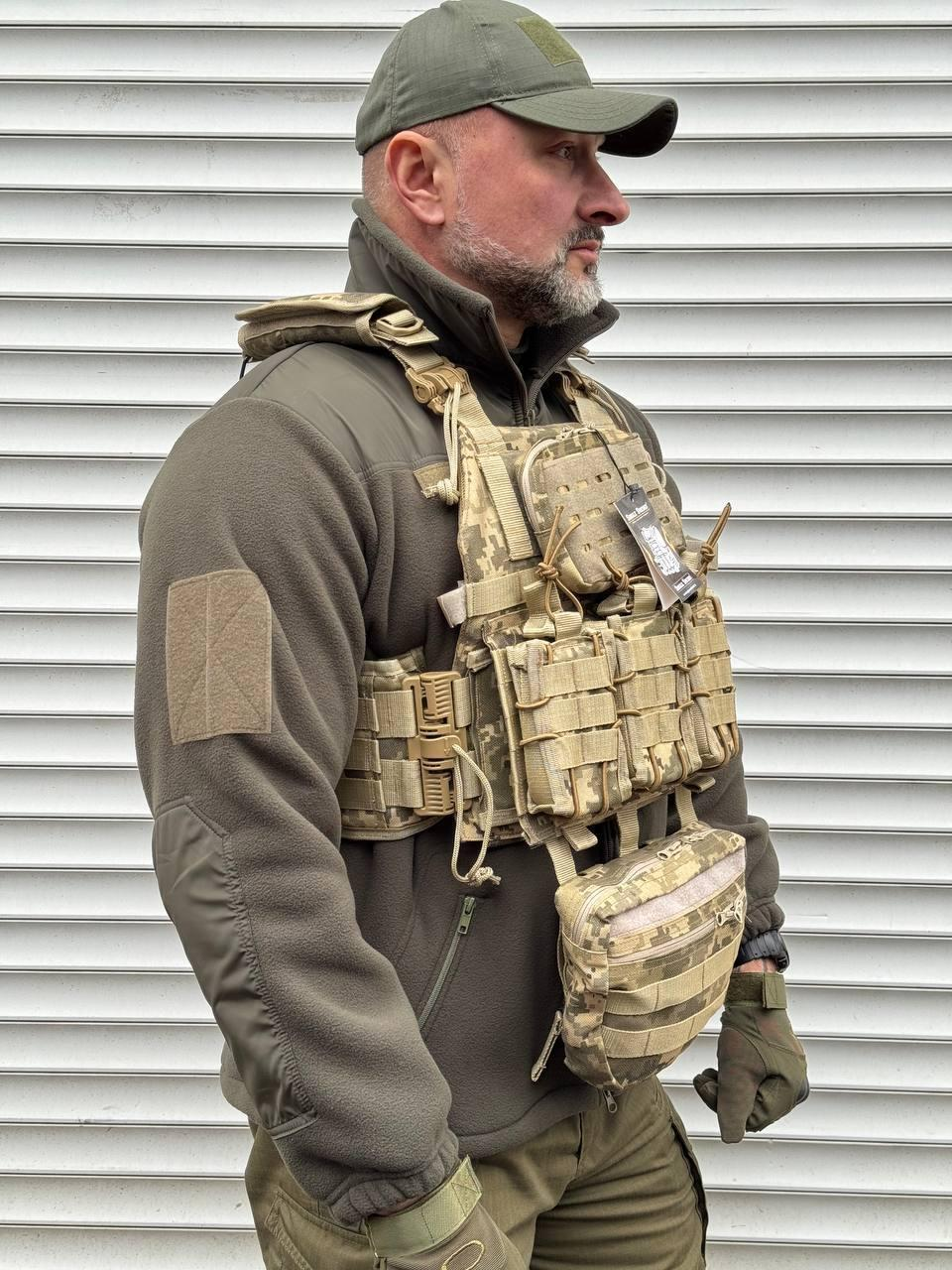 Плитоноска тактична Single Sword Піксель, 4 точки швидке скидання + 6 підсумків та напашник