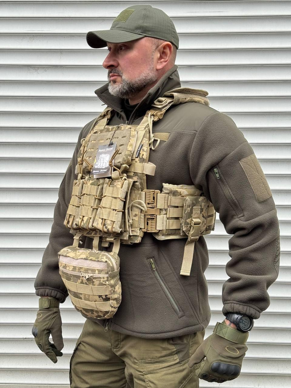 Плитоноска тактична Single Sword Піксель, 4 точки швидке скидання + 6 підсумків та напашник
