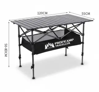 Складаний кемпінговий стіл PROFICAMP TRAVELLER 120 × 55 см регульована висота 50–80 см