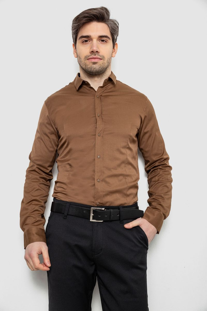 Сорочка чоловіча однотонна, колір коричневий, 186R6917