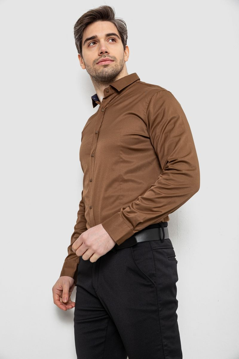 Сорочка чоловіча однотонна, колір коричневий, 186R6917