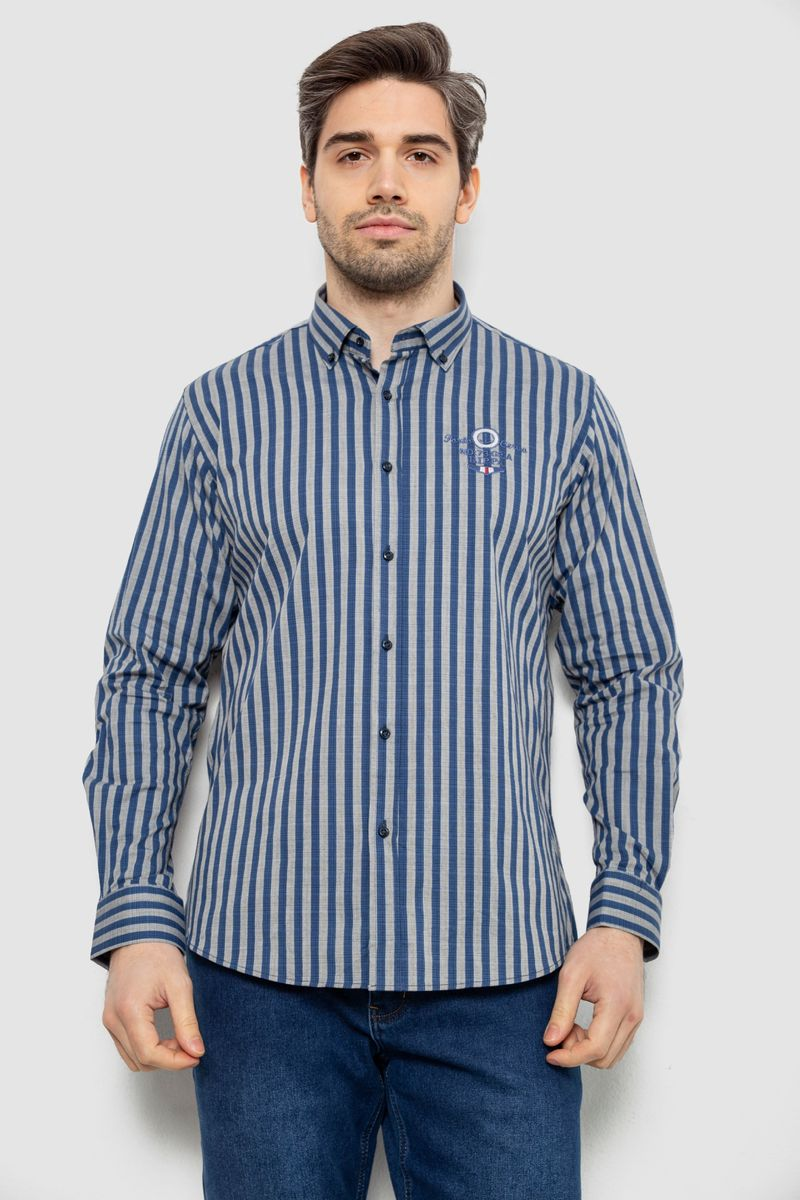 Сорочка чоловіча в смужку, колір сіро-синій, 186RM01