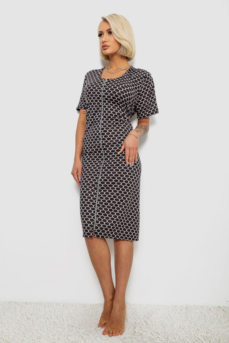 Халат жіночий на блискавці з принтом, колір чорний, 257R1030-7
