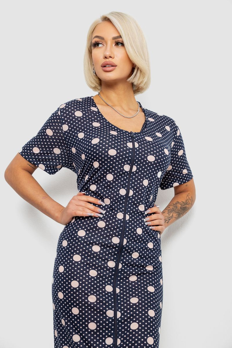 Халат жіночий на блискавці в горох, колір синій, 257R1030-5
