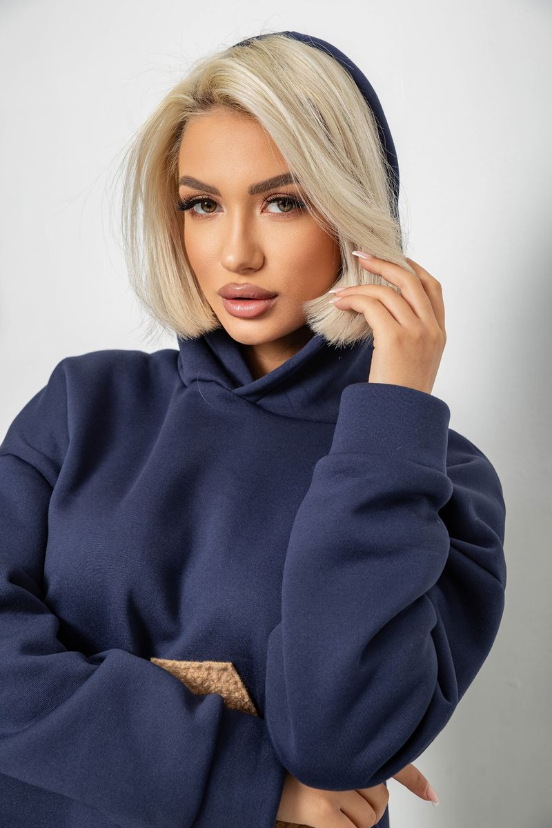 Худі жіночий з капюшоном на флісі, колір синій, 257R335