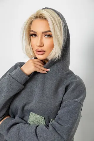 Худі жіночий з капюшоном на флісі, колір сірий, 257R335