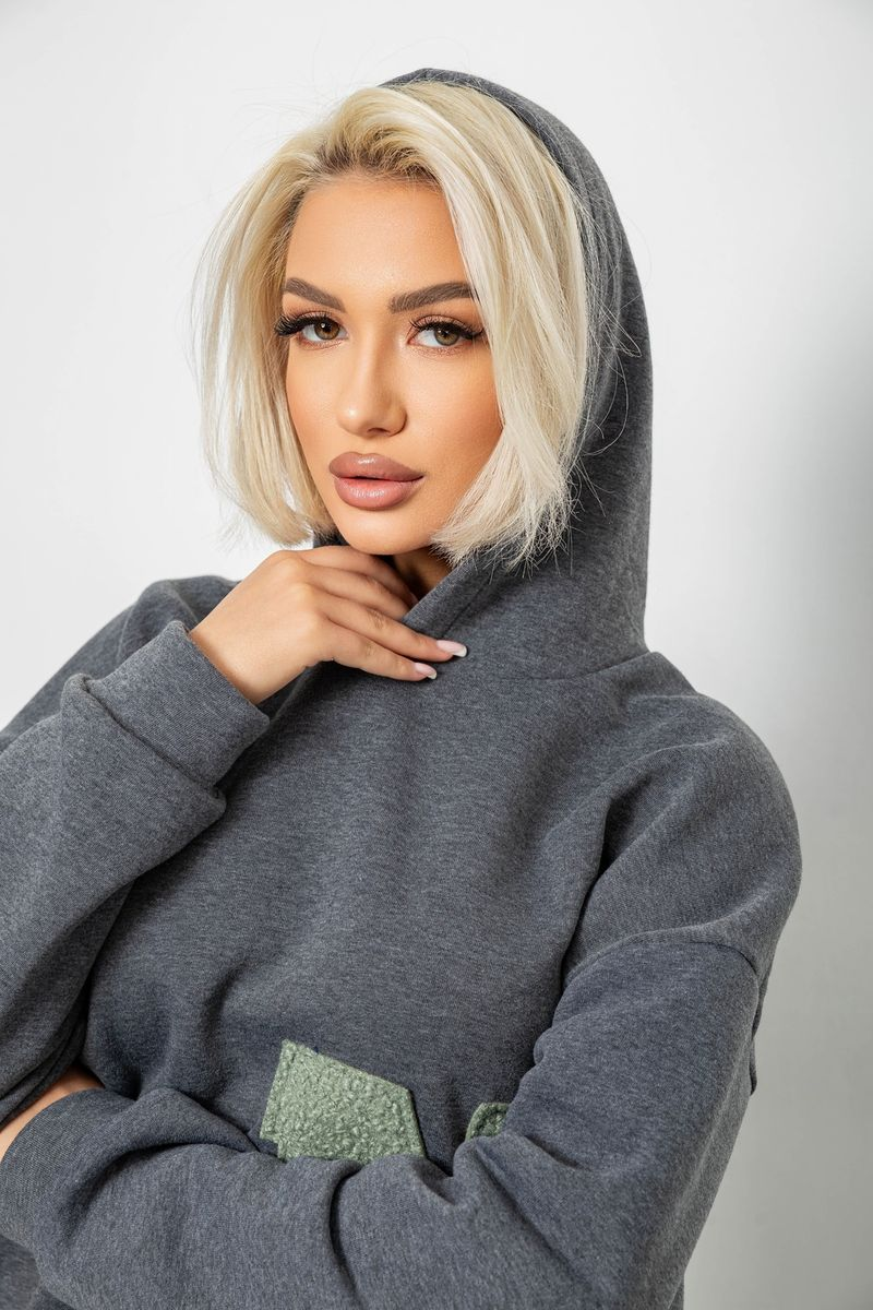 Худі жіночий з капюшоном на флісі, колір сірий, 257R335