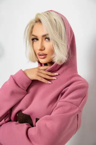 Худі жіночий з капюшоном на флісі, колір пудровий, 257R335
