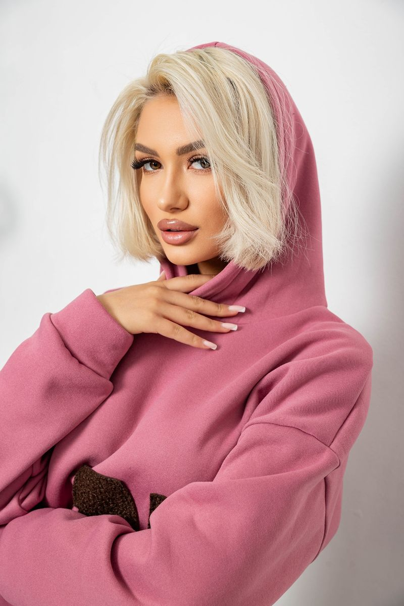 Худі жіночий з капюшоном на флісі, колір пудровий, 257R335