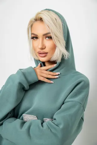 Худі жіночий з капюшоном на флісі, колір оливковий, 257R335