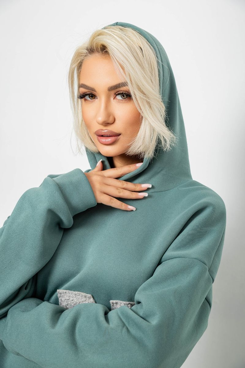 Худі жіночий з капюшоном на флісі, колір оливковий, 257R335