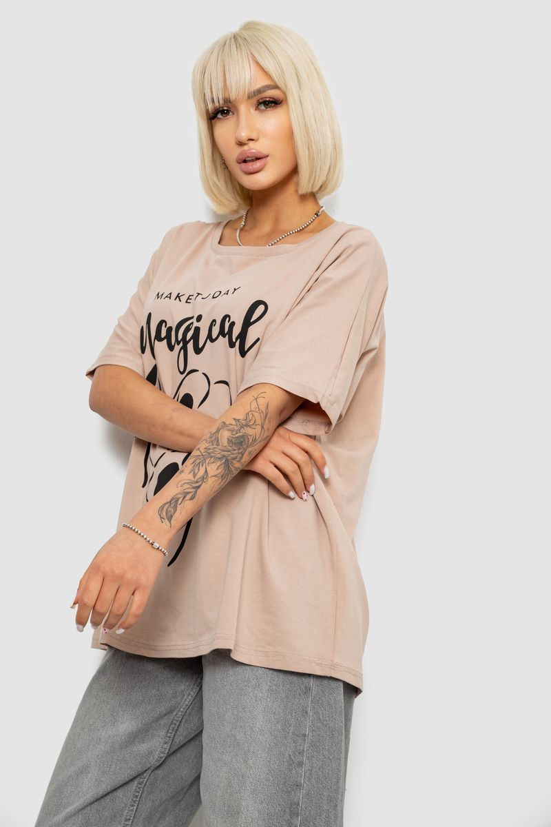 Футболка жіноча з принтом, колір бежевий, 244R6005-1