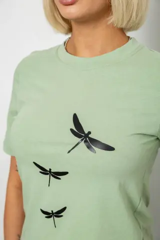 Жіноча футболка з принтом, колір оливковий, 241R120