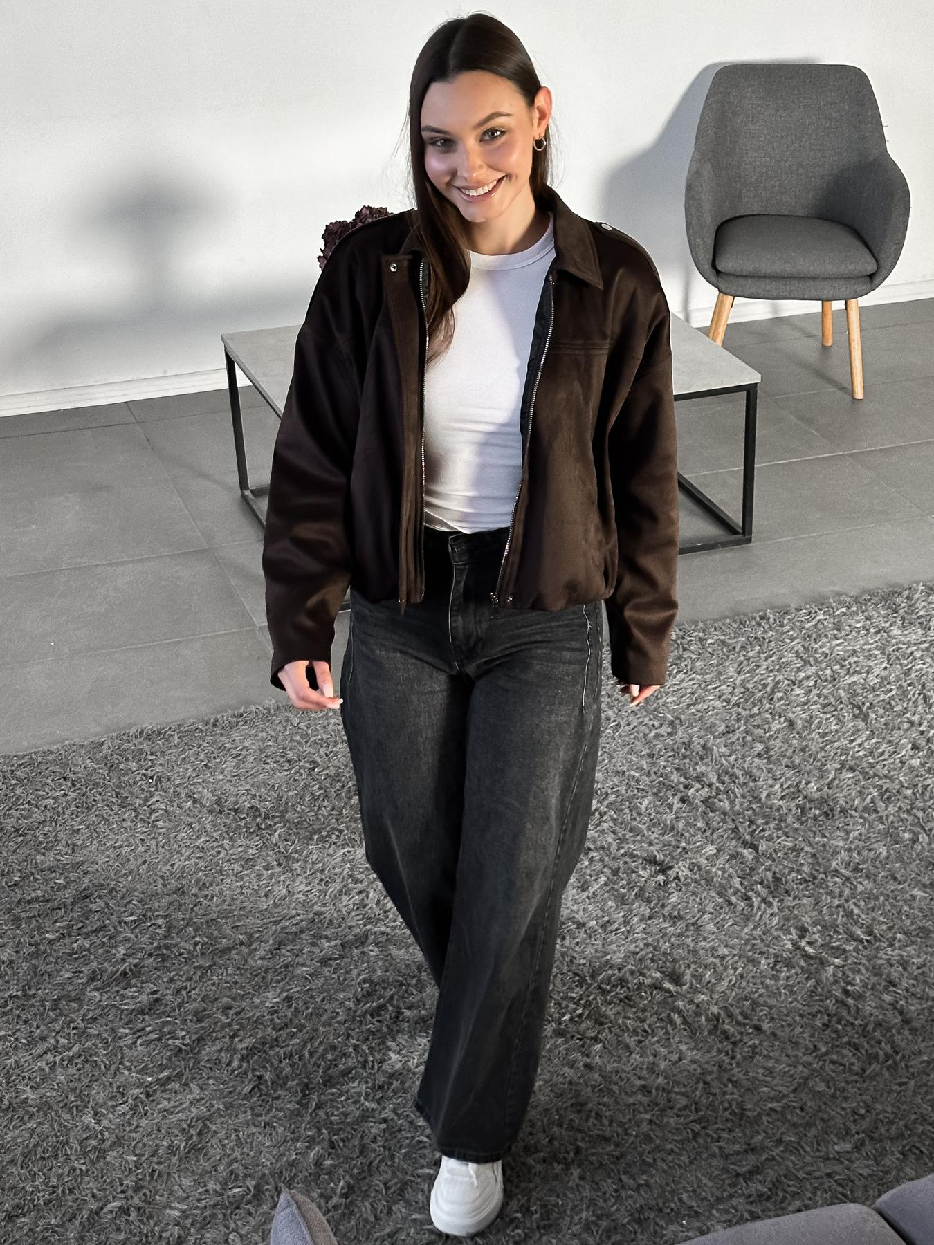 Brown suede bomber jacket
