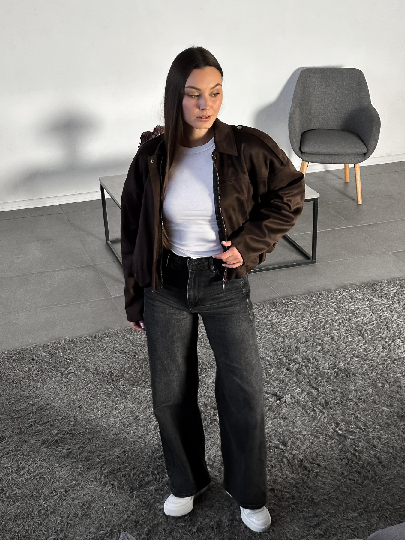 Brown suede bomber jacket