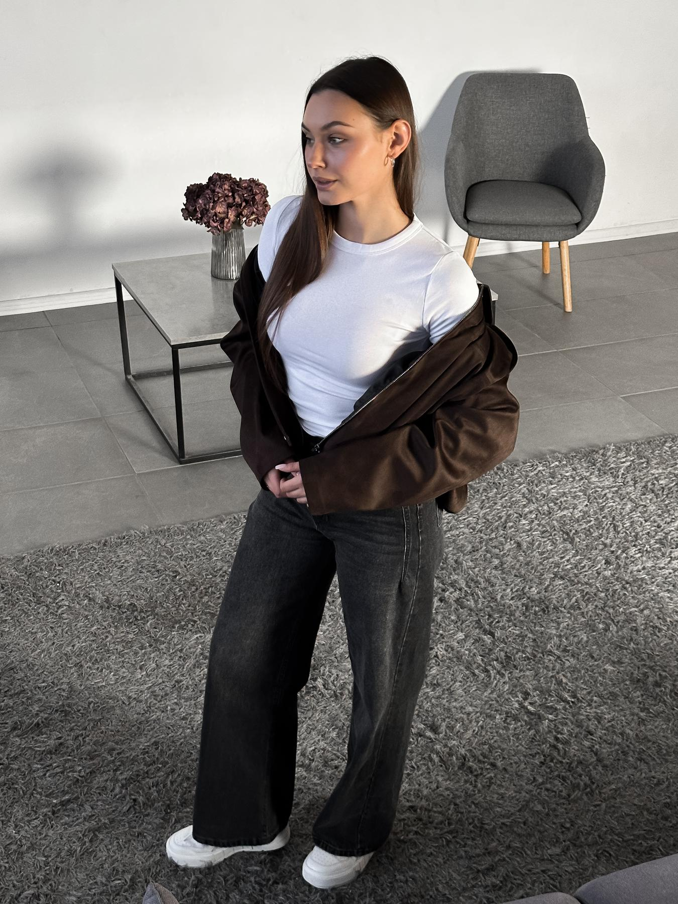 Brown suede bomber jacket