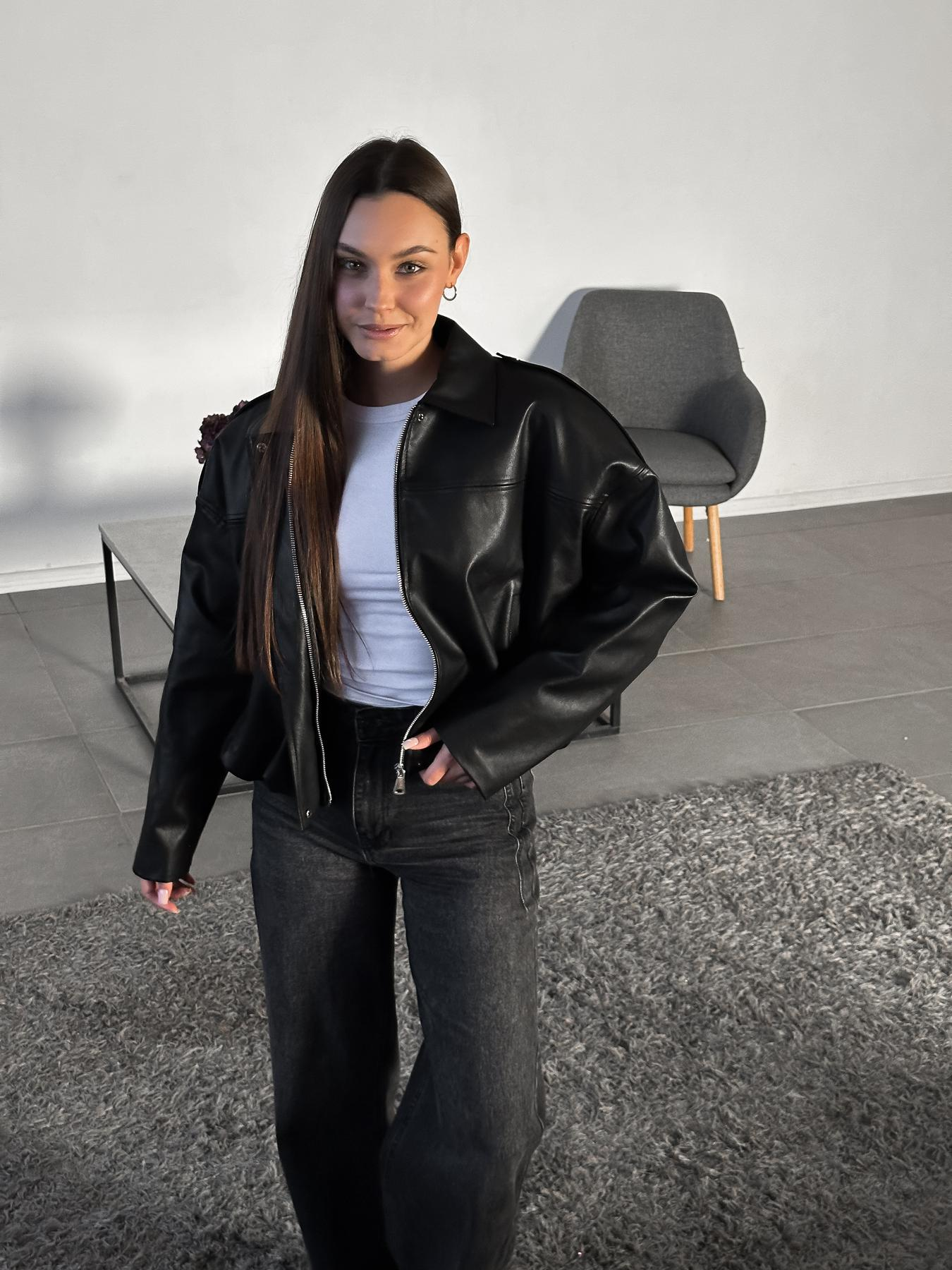 Black Leather Bomber