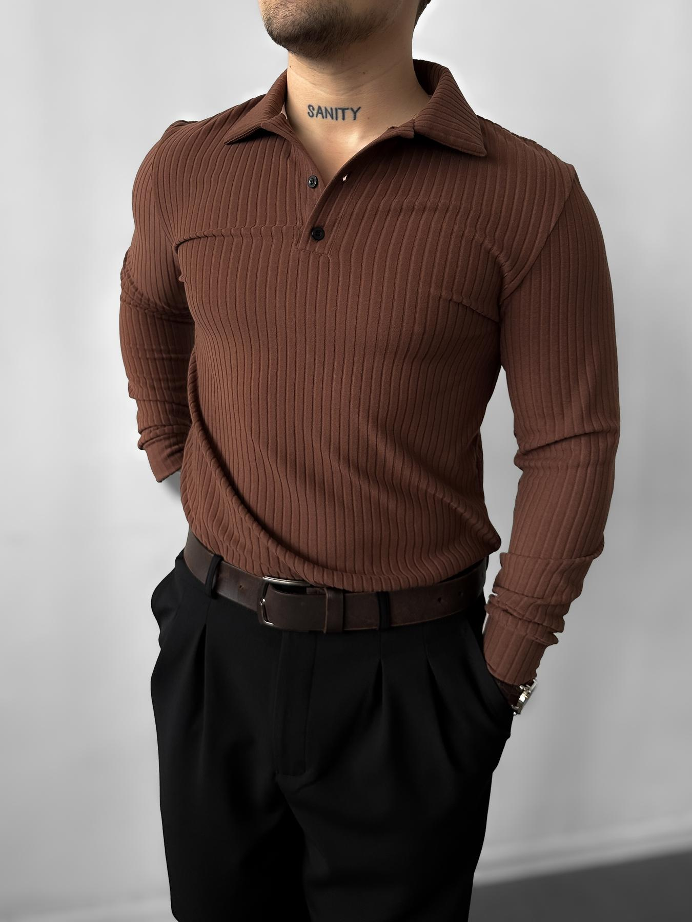 Black polo with long brown sleeves